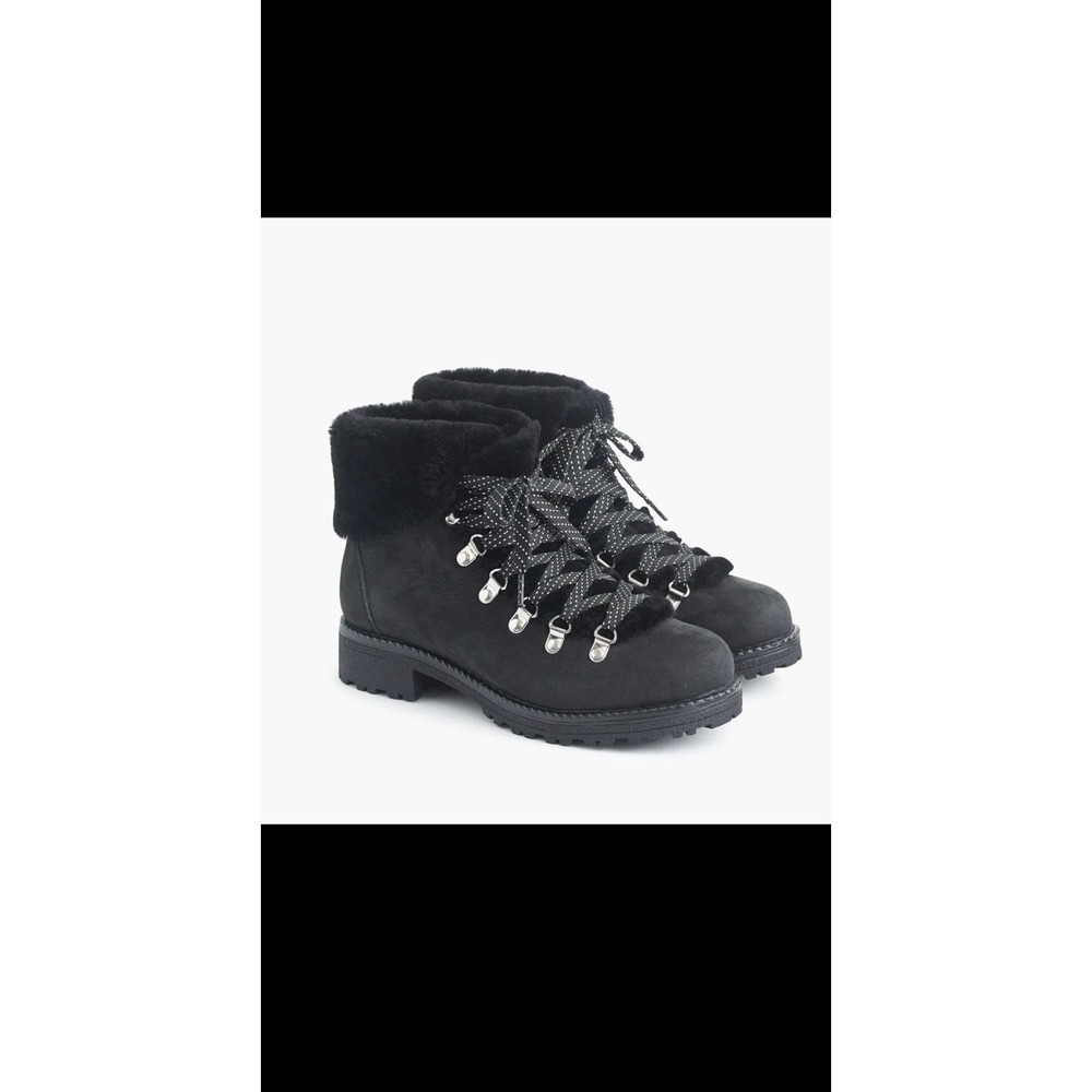 New J Crew Women Black Soft Faux Fur Lining Nubuck Leather Nordic Boots 9 In Box